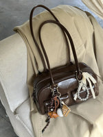 Large Capacity Brown Bowling Handbag Women's Shoulder Bag Retro Korean INS Style Autumn Winter New 2025 Fashion Trend Bag