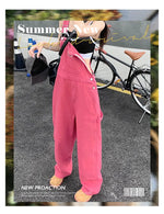 Rose Pink Straight Jeans Retro Casual Wide Leg Loose Women Denim Jumpsuit 2023 Spring Korean Style Overalls