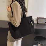 Corduroy Daily Handbag Fashionable Versatile Shoulder Bag for Women Multi-Compartment Zipper Closure Commute Women's Tote Bag