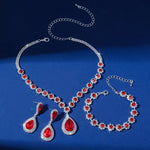 FYUAN Exquisite Red Blue Green Necklace Earrings Bracelet Water Drop Crystal Earrings for Wedding Jewelry Sets
