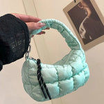 Sweet Bubble Cloud Handbag Solid Color with Pendant Pleated Dumpling Bag Zipper Korean Style Rhombus Plaid Handbag Office Worker
