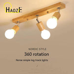 Wooden Spotlights Surface Mounted Household LED Rotating Ceiling Light Living Room Background Wall Lamp Track Lighting For Home