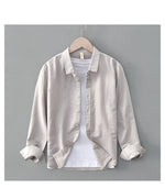 Green Cotton Linen Casual Shirts For Men Basic Classic Long Sleeve Turn-down Collar Breathable Clothing