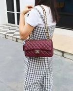 Fashionable Top Layer Cowhide Leather Chain Shoulder Bag Retro Square Buckle Cross-Border Diamond Pattern Head Cover Bag