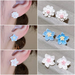 Small Fresh Resin Flower Earrings for Women Simple  Fashion Cute Camellia Stud Earrings Mini White Pink Blue Jewelry