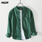 HIQOR Men's Shirt 100% Cotton All-match Long Sleeve Tops 2025 Spring Summer Solid Color Shirts Man Casual Blouses Streetwear Men