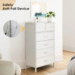 Chest of 6 Drawers, Drawer Dresser storage organizer for Bedroom, Living Room, Storage Cabinet Dresser with Steel Frame, White