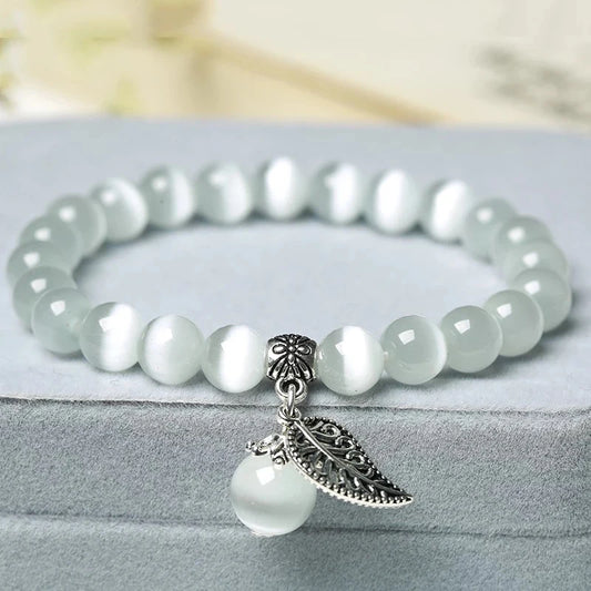 Natural Cat Eye Stone Bracelet Charm Women Opal Beaded Bracelets Multicolor Stretch Bangles Men Yoga Wrist Jewelry Friends Gifts