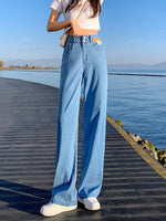 Brand Clothing Summer Soft Natural Lyocell Fabric Women's Jeans Thin Baggy Straight Denim Pants High Waist Casual Trouser Female