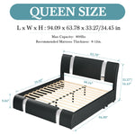 HOOMIC Modern Faux Leather Bed Frame with Iron Pieces Decor, Low Profile Platform Bed with Height-Adjustable Headboard
