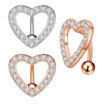 14G Stainless Steel Heart Dangled Belly Button Rings Belly Piercing Nombril for Women Girls Pink Zircon Crystal Sexy Navel Ring