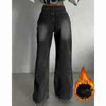 Winter Women Classic Snow Warm High Waist Jeans Girls Fleece Thermal Denim Pants Lady Baggy Straight Leg Plush Trousers