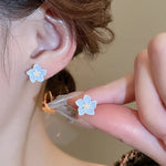 Small Fresh Resin Flower Earrings for Women Simple  Fashion Cute Camellia Stud Earrings Mini White Pink Blue Jewelry