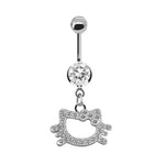 1Pc Stainless Steel Sexy Belly Button Ring For Women,Trendy Pink Cute Cat Design Navel Piercing Jewelry