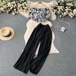 SINGREINY Fashion Two Piece Sets Women Ruffles Floral Print Shirt Elastic Waist Wide Leg Long Pants Korean Slim Summer Suit