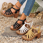 Fashion Woven Straps Chunky Heel Sandals Women Summer Ankle Buckle High Heeled Rome Shoes Woman Open Toe Platform Sandles 36-42