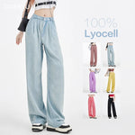 6 Colors Summer Soft Cosy Lyocell Fabric Woman Jeans Loose Wide Leg Straight High Waist Pants Fashion Student Casual Trousers