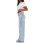 Denim Pant Women Mom Jeans Long Pants Mid Waist Straight Trousers Y2k Streetwear Elegant Splice Club Simple Spring 2025 Blue