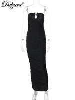 Dulzura Sleeveless Strapless Pleated Maxi Dress With Button Women’S Sexy Elegant Long Dress Party Club Office Spring Summer