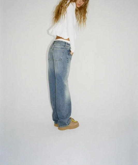 Faionable Casual Straight Leg Jeans mid Waist Patchwork Wide Leg Denim Pants Spring Summer New Arrival Women's Premium Jeans