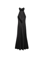 TRZA-Women's Long Satin Halter Dress, Backless, Bow Tied, Back Zipper, Female Dresses, Sexy Fashion