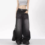 Oversized Retro Black Jeans Wide Leg Pants For Women Chic Y2K Low Waist Baggy Jeans Trouser Mens Barrel Jeans Streetwear