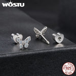 WOSTU Moissanite Mini Butterfly Clover Earrings 925 Silver Diamoind Cut Wedding Party Ear Studs Party Gift For Mom Daughter