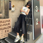 Denim Straight Buttoned High Waist Streetwear Wide Leg Jeans Vintage Blue Jeans Long Pants Y2k Work Summer Blue Jeans Capris