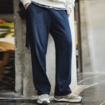 Maden Men's Vintage Knit Waffle Sweatpants Loose Fit Straight Solid Pants with Elastic Waist and Drawstring Trousers for Autumn