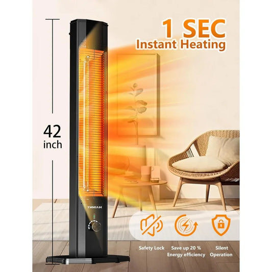 Outdoor Electric Patio Heater, 42in Infrared Heater with Remote, 9 Heat Levels, 9H Timers, 1500W Instant Heating
