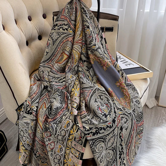 180*90cm Large Silk Satin Scarf Hijab Women Print Spring New Shawl Wrap Female Hand Bag Foulard Pashmina Travel Echarpe 2022