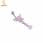G23titan Crystal Zircon Butterfly Dangle Belly Button Ring Titanium or Steel Bar Navel Piercing Jewelry Women Body Accessories