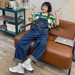 2025 Embroidered Jean Jumpsuits Women New Vintage Baggy Denim Overalls High Street Straight Loose Wide-leg Pants Female