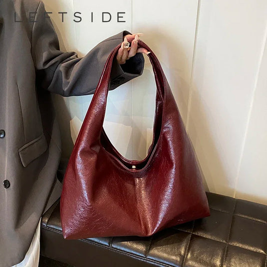 LEFTSIDE Design Large PU Leather Hobo Underarm Bags Lady Winter Shoulder Bag for Women 2024 New Trend Y2K Handbags and Purses