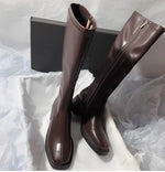 Vintage Thick Heel Women Knee High Boots Fashion Side Zippers Shoes Autumn Winter Ladies Concise Long Botas De Mujer