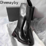 Vintage Thick Heel Women Knee High Boots Fashion Side Zippers Shoes Autumn Winter Ladies Concise Long Botas De Mujer