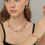 4pcs women's jewelry set with pearl rhinestone necklace, earrings, bracelets, bride's wedding accessories