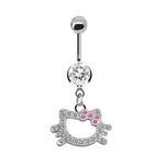 1Pc Stainless Steel Sexy Belly Button Ring For Women,Trendy Pink Cute Cat Design Navel Piercing Jewelry