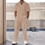New Men's Commuter Suit Casual Button Shirt and Short Sleeve Pants Two-piece Set for Men