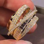 Huitan Bling Bling Gold Color Rings Gorgeous Women Wedding Accessories Full Sparkling Cubic Zirconia Party Luxury Trendy Jewelry