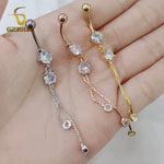 6-16mm Length Barbell Belly Button Rings Micro Inlaid CZ Zircon Crown Pendant Navel Bar Piercing Anti Allergic Women's Jewelry