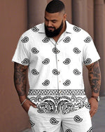 Holiday style cashew flower short-sleeved shirt and trousers plus size men's suit