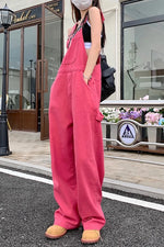 Rose Pink Straight Jeans Retro Casual Wide Leg Loose Women Denim Jumpsuit 2023 Spring Korean Style Overalls