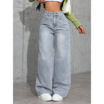 Denim Wide Leg Pants Women Jeans High Waist Straight Trousers Distressed Washed Pockets 2025 Loose Floor Length Streetwear