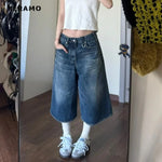 Women's Retro Wide Leg Baggy Casual Denim Shorts Harajuku Aesthetic Blue High Waist Shorts 2024 Summer Fashion Loose Fit Shorts