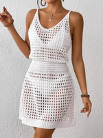 shintimes Women Solid Sexy Straps Knitted Dress Sexy Hollow Out Bodycon Halter Mini V Neck Backless Beach Dresses 2025 Summer