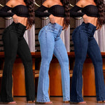 Jeans Women Flare Pants Strecth High Waist Washed Distressed Skinny Vintage Pockets Buttons Trousers 2025 Streetwear Denims