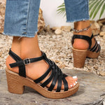 Fashion Woven Straps Chunky Heel Sandals Women Summer Ankle Buckle High Heeled Rome Shoes Woman Open Toe Platform Sandles 36-42