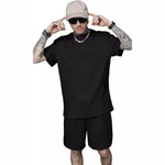 New Mens Sports Casual Set Solid Color Simple Shorts Sleeve T-shirt 2-piece Fashion Menswear