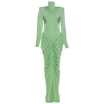 Weird Puss Autumn New Style Maxi Dress Women Turtleneck Full Sleeve Backless Skinny Stretch  Prom Party Ruched Elegant Vestidos